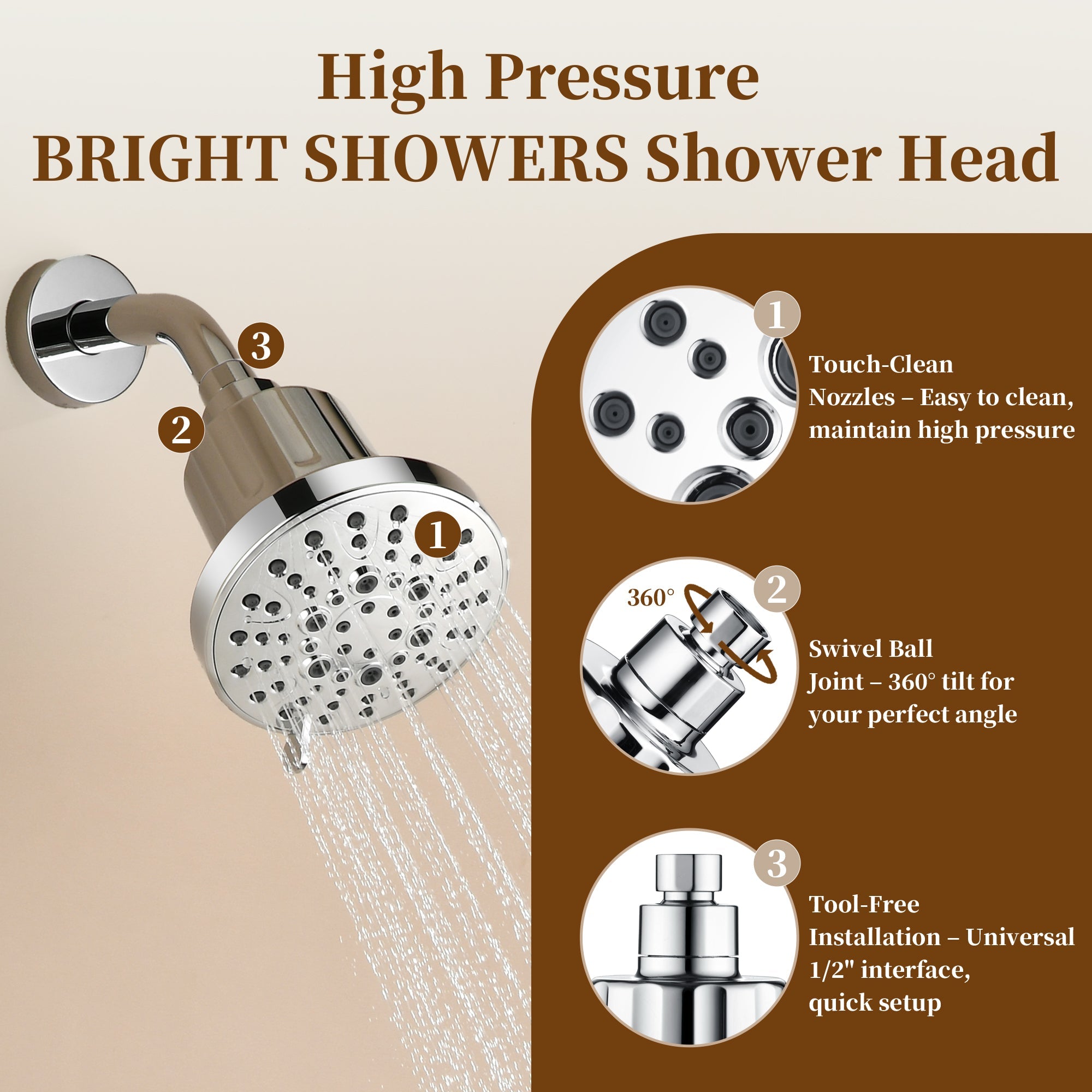 High Pressure Handheld Shower Head with 8 Spray Settings and 360° Adjustable Swivel Joint by brightshowers