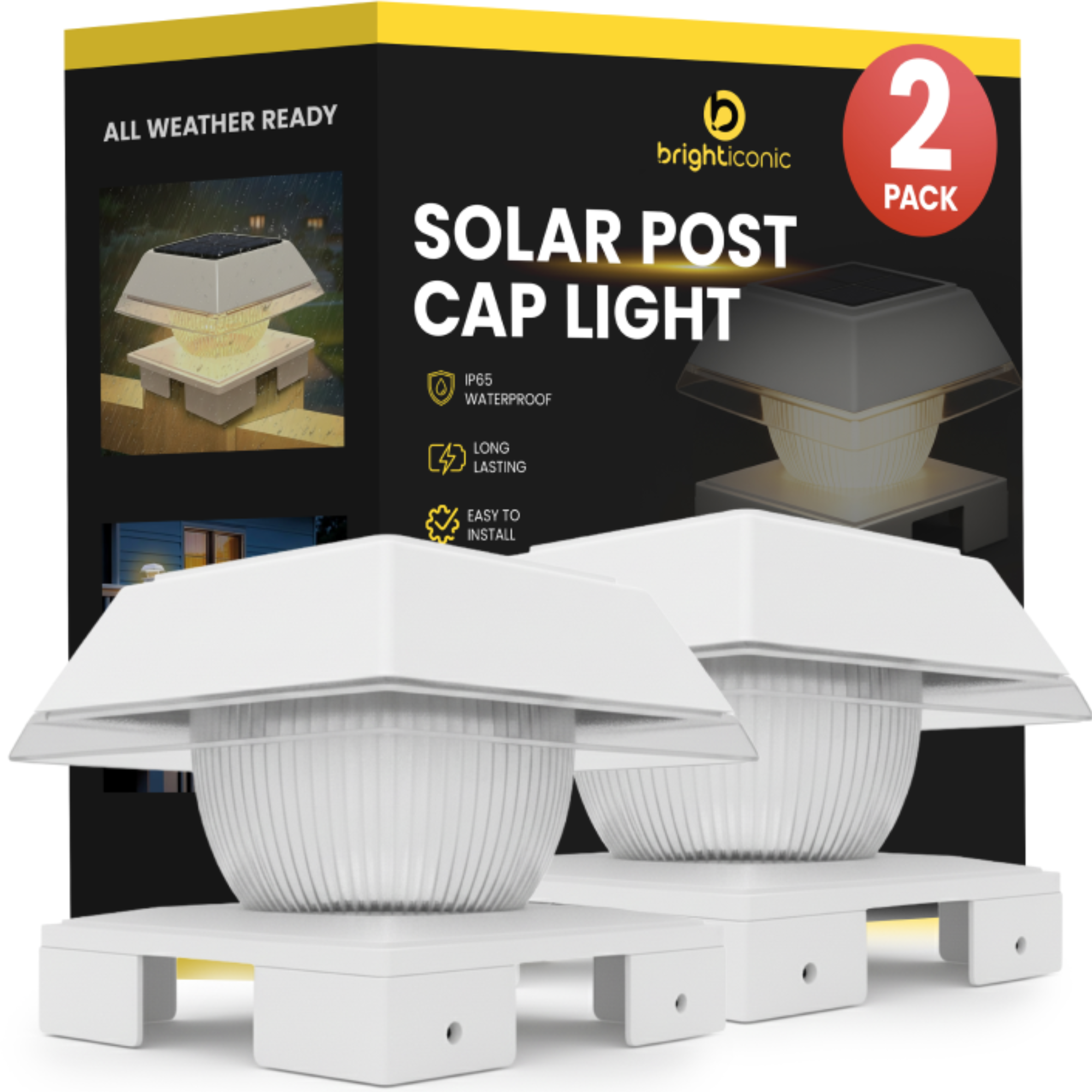 Solar Post Cap Lights Dual Mode ‎BICSGL-14 (2Pack) by Brighticonic
