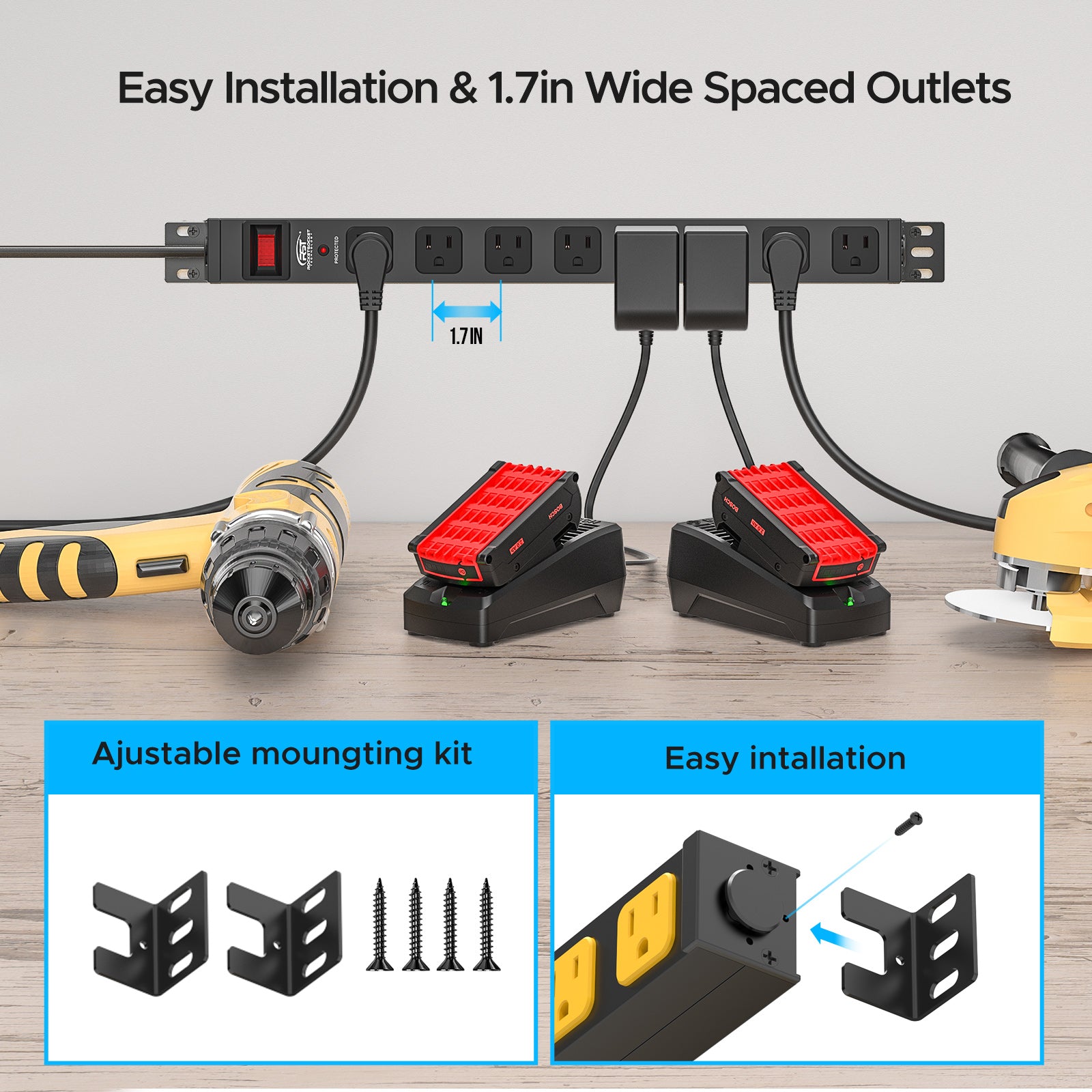 CRST 8-Outlet Mountable Metal Power Strip | 4-Way Bracket Mount, 2100J by CRST