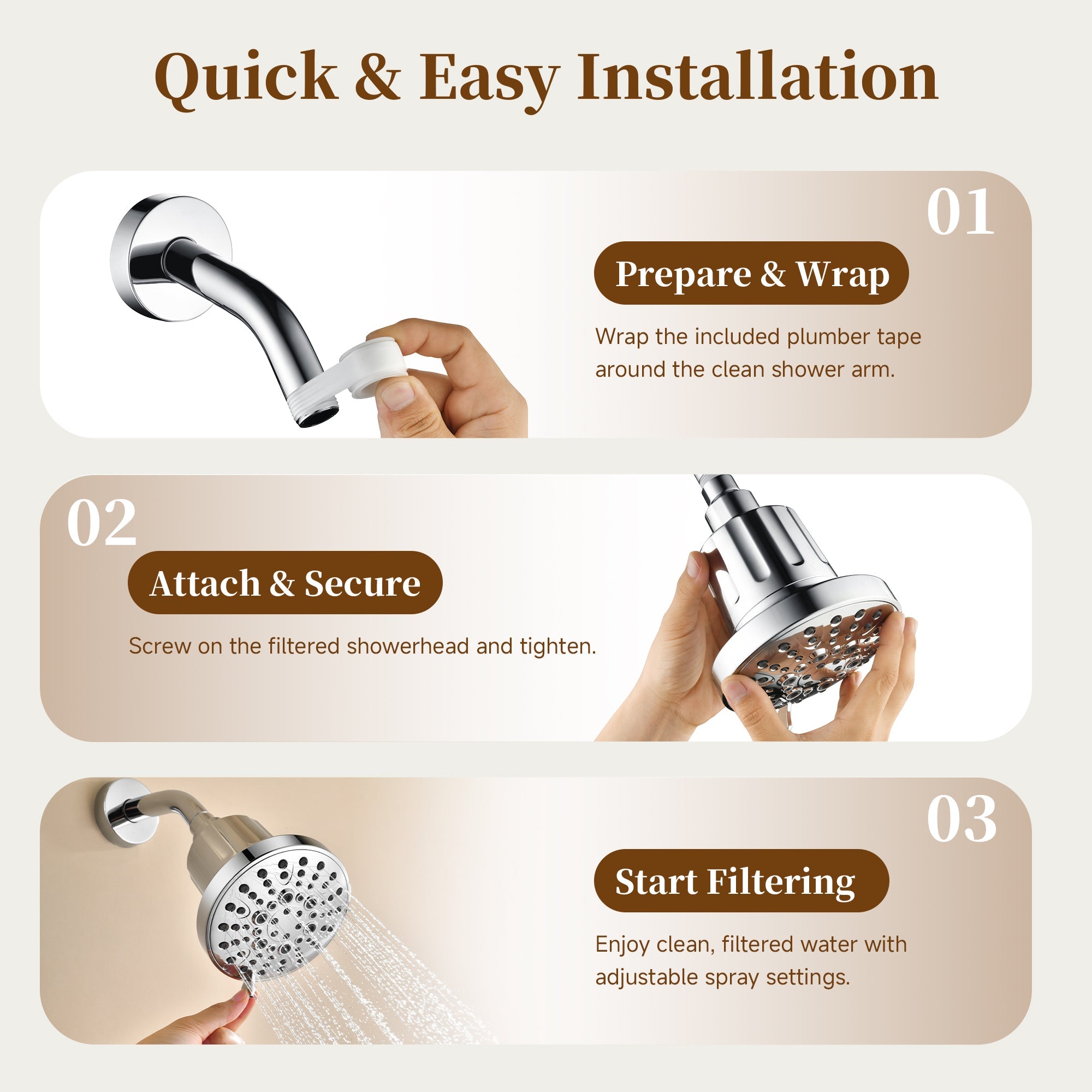 High Pressure Handheld Shower Head with 8 Spray Settings and 360° Adjustable Swivel Joint by brightshowers
