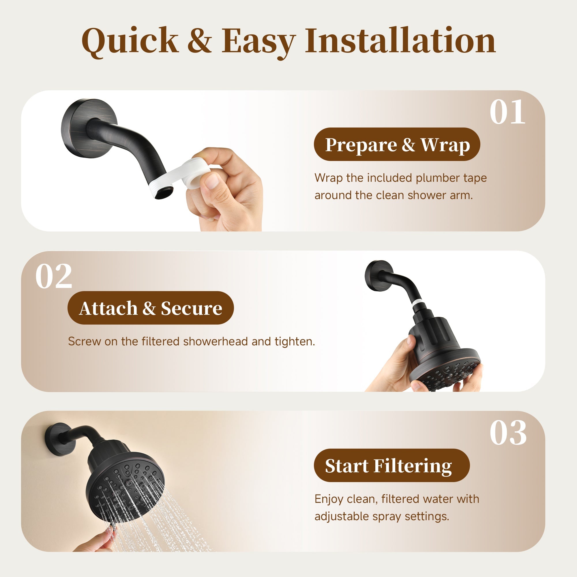 High Pressure Handheld Shower Head with 8 Spray Settings and 360° Adjustable Swivel Joint by brightshowers