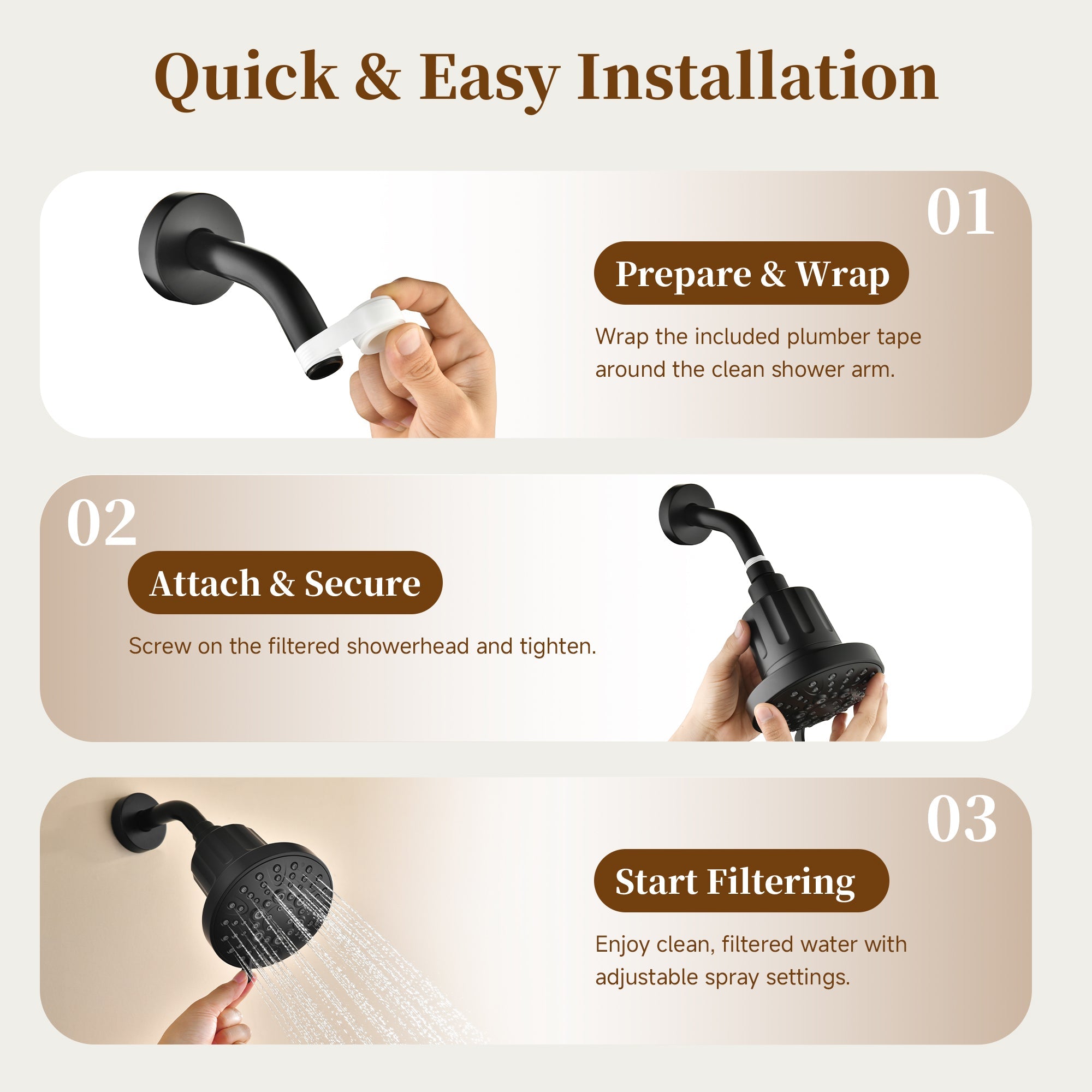 High Pressure Handheld Shower Head with 8 Spray Settings and 360° Adjustable Swivel Joint by brightshowers