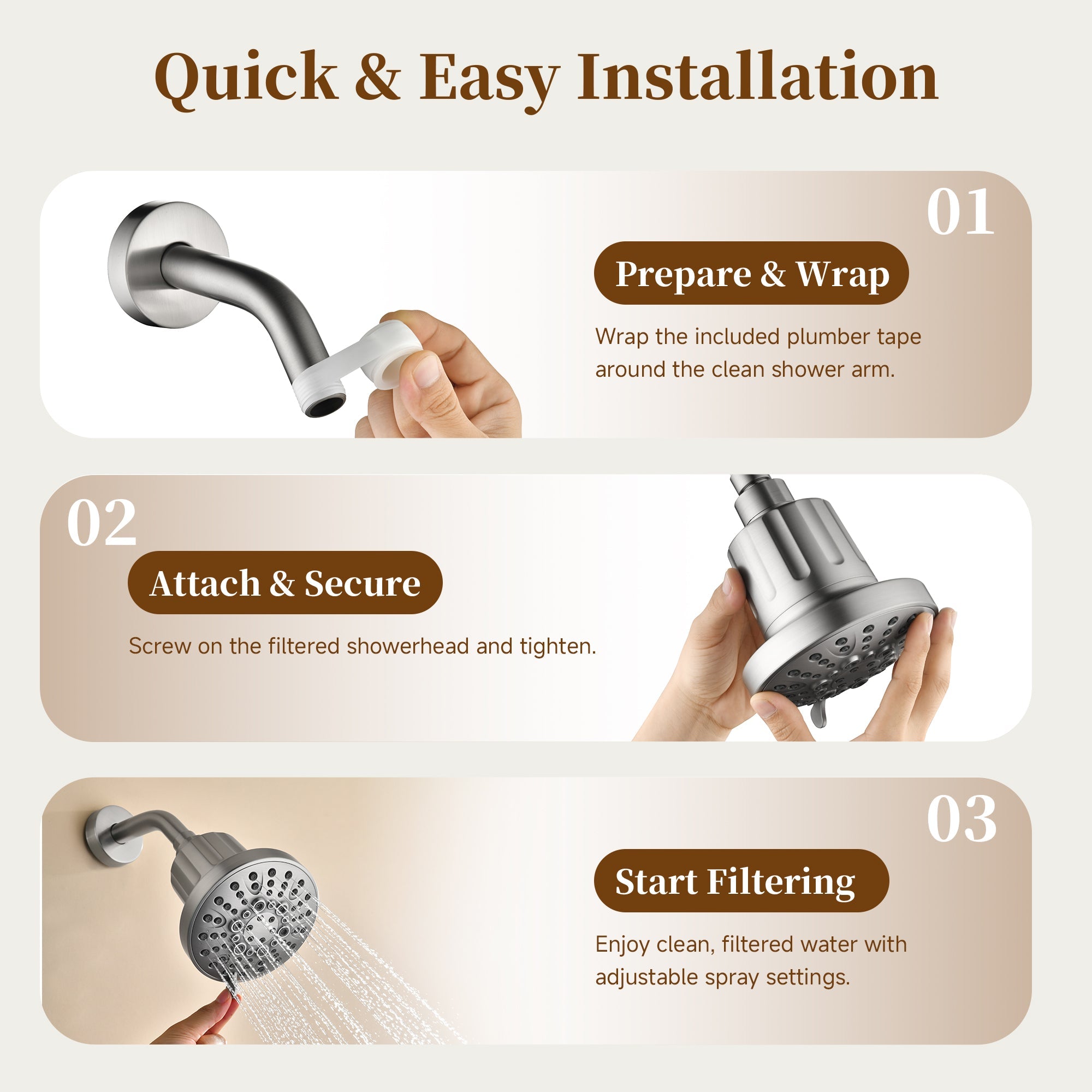 High Pressure Handheld Shower Head with 8 Spray Settings and 360° Adjustable Swivel Joint by brightshowers