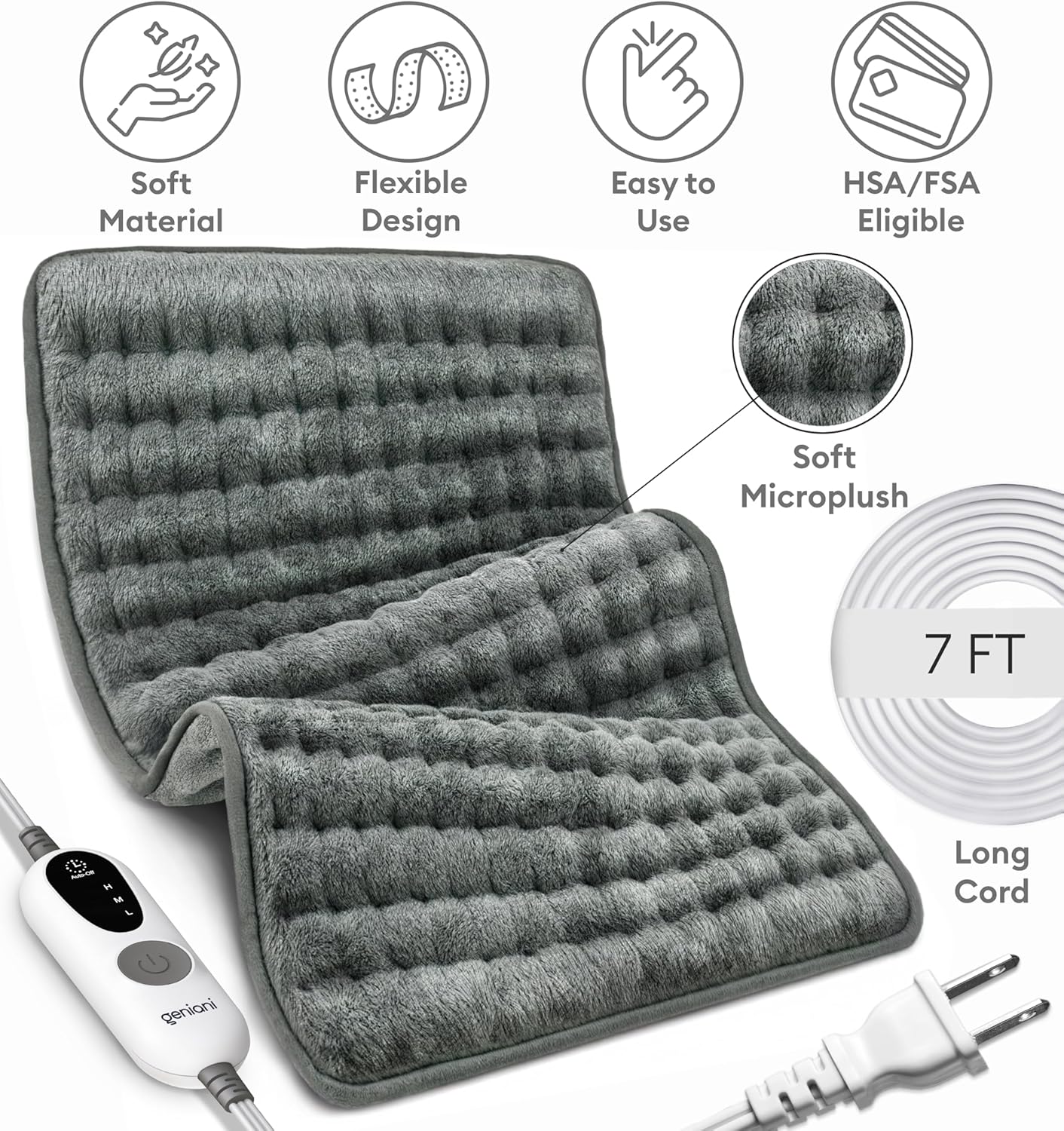 Heating Pad XL, Double-sided, Tabby Gray by Geniani