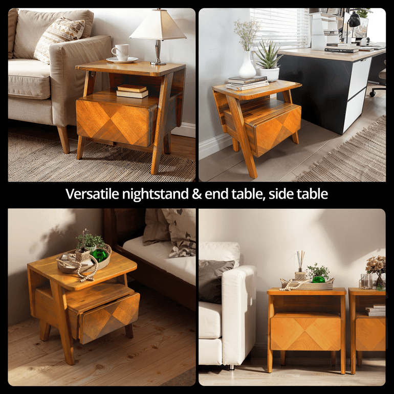 Rum Handcrafted Solid Wood Nightstand by Megsu