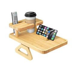 Wooden Tray Double Layer Paintable Armrest Tray with Cup Holder for Drinks and Snacks, Solid Wood Sofa Table by eprolo