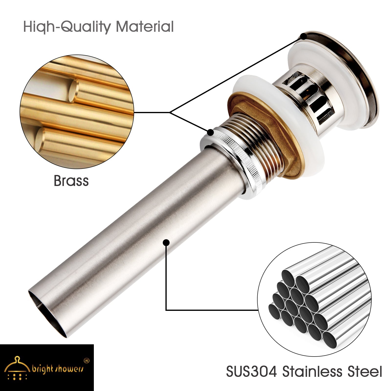 Bathroom Sink Drain with Overflow Pop-Up Drain Stopper for Vessel Sink Lavatory by brightshowers