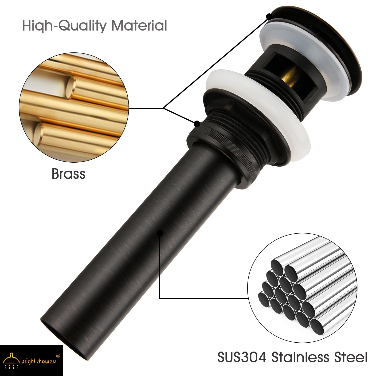 Bathroom Sink Drain with Overflow Pop-Up Drain Stopper for Vessel Sink Lavatory by brightshowers