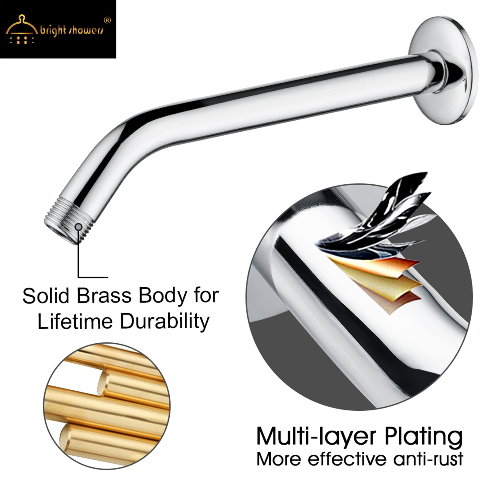 10 Inch Solid Brass Shower Head Extension Arm, Wall Mounted Shower Pipe Arm by brightshowers
