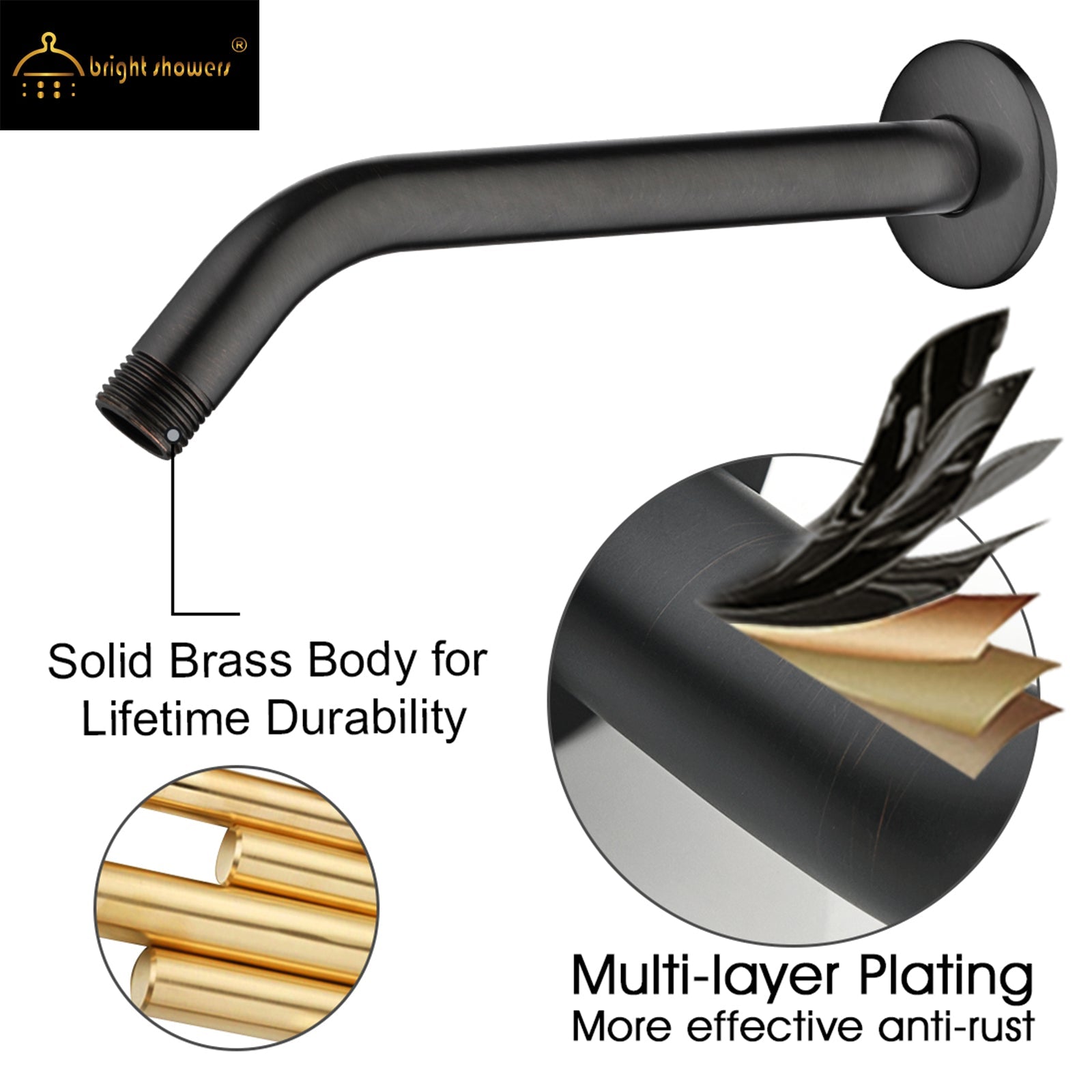 10 Inch Solid Brass Shower Head Extension Arm, Wall Mounted Shower Pipe Arm by brightshowers
