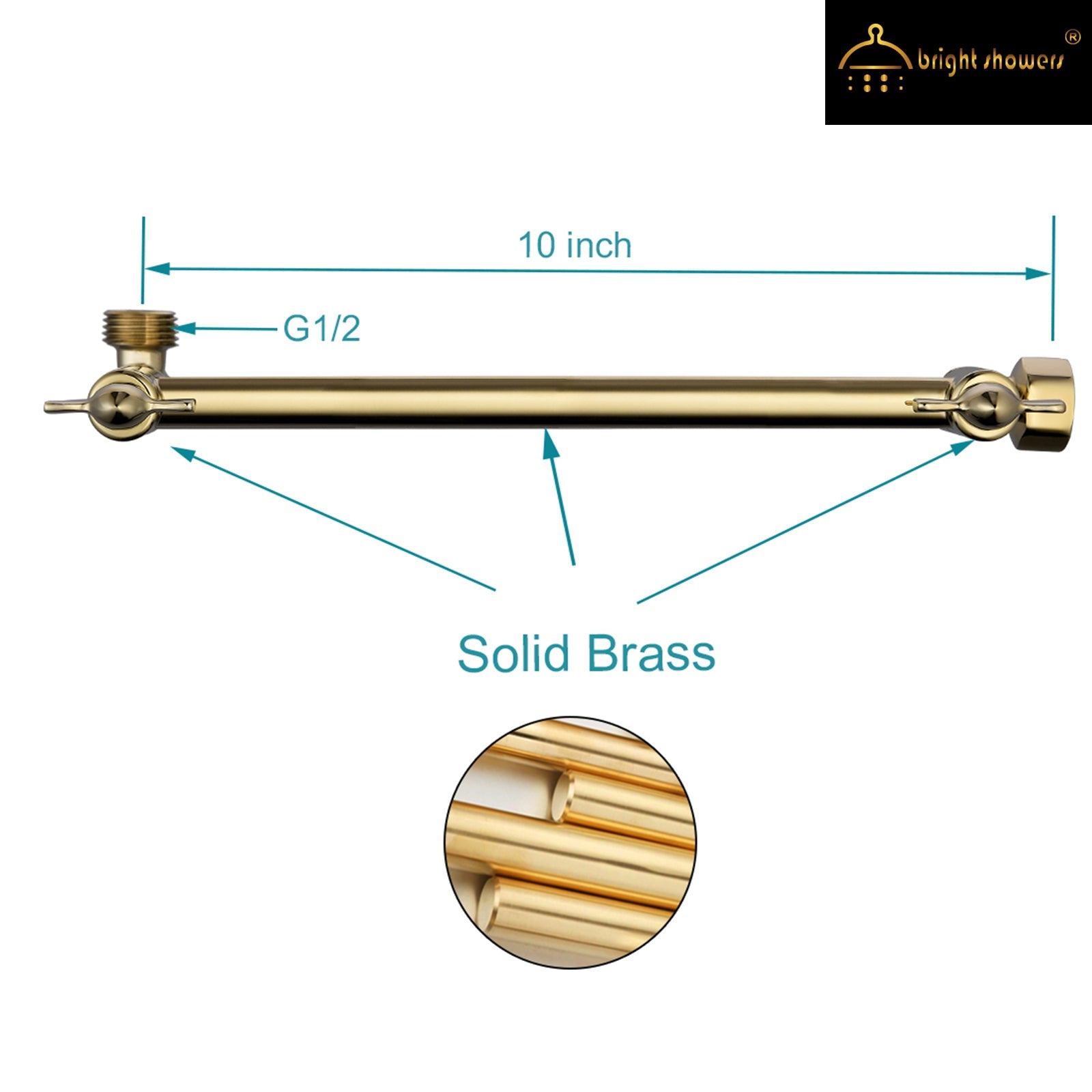 10 Inch Brass Shower Head Extension Arm, Height & Angle Adjustable by brightshowers