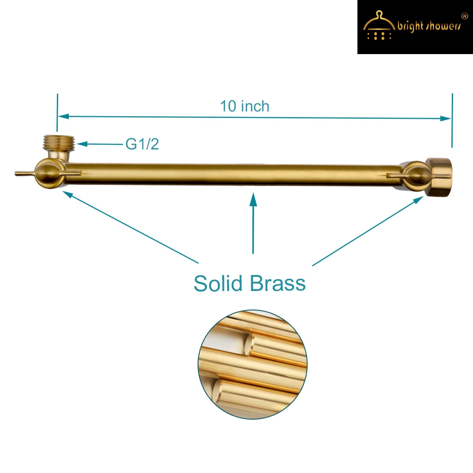 10 Inch Brass Shower Head Extension Arm, Height & Angle Adjustable by brightshowers
