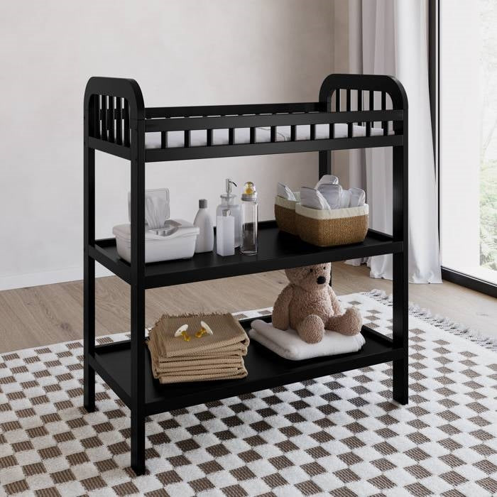 Baby Changing Table in Black Wood Finish with Safety Rail and Changing Pad by FastFurnishings