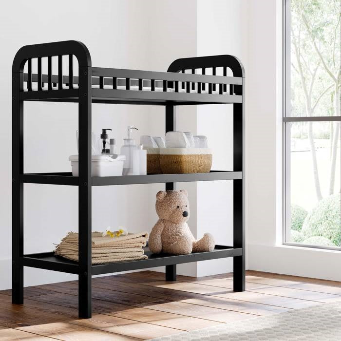Baby Changing Table in Black Wood Finish with Safety Rail and Changing Pad by FastFurnishings