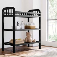 Baby Changing Table in Black Wood Finish with Safety Rail and Changing Pad by FastFurnishings