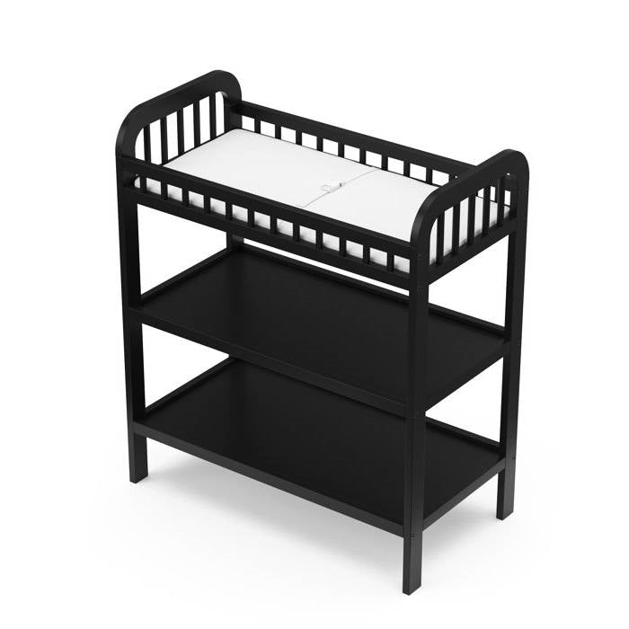 Baby Changing Table in Black Wood Finish with Safety Rail and Changing Pad by FastFurnishings