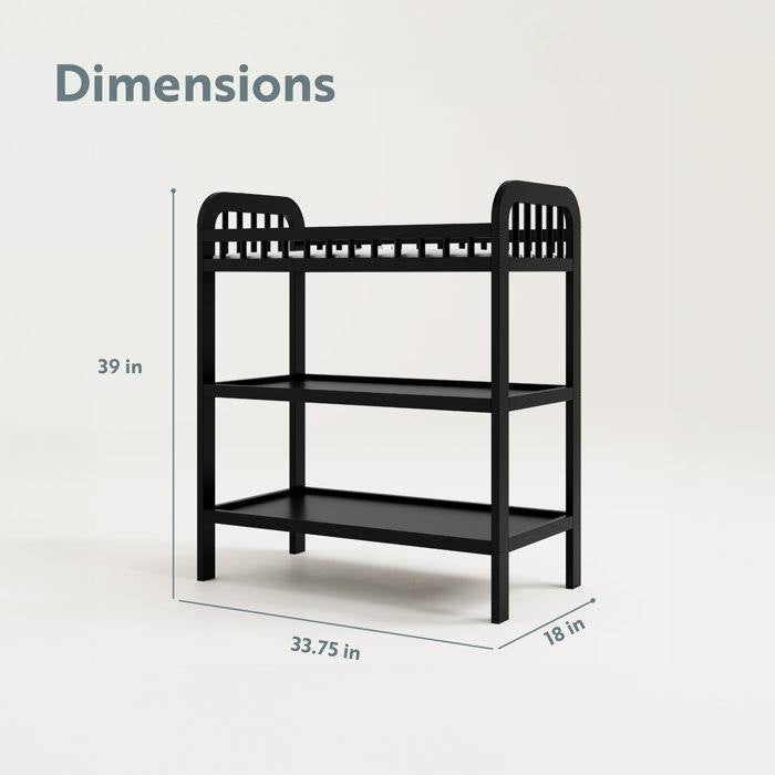 Baby Changing Table in Black Wood Finish with Safety Rail and Changing Pad by FastFurnishings