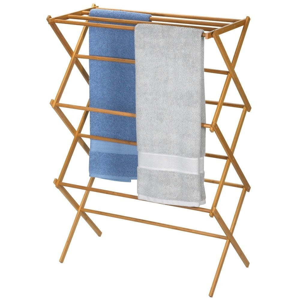 Folding Laundry Clothes Drying Rack in Bamboo Wood by FastFurnishings