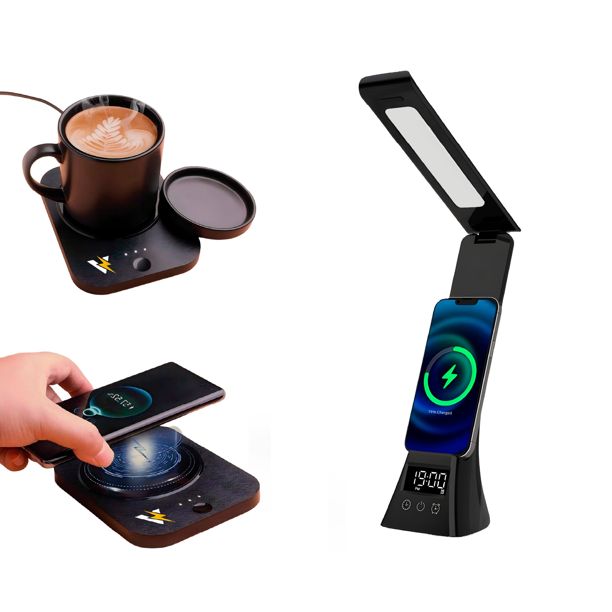 The Modern Workspace Productivity Bundle: Pursonic 3-in-1 LED Desk Lamp + Sip & Charge Wireless & Mug Warmer by Pursonic