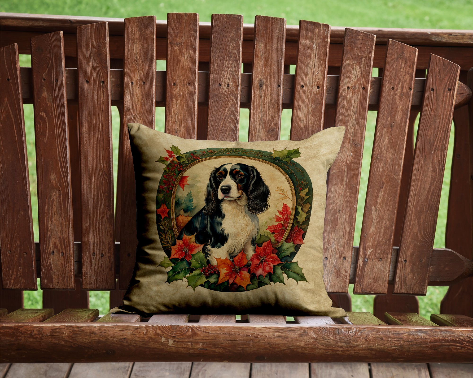 English Springer Spaniel Christmas Flowers Throw Pillow by Caroline's Treasures