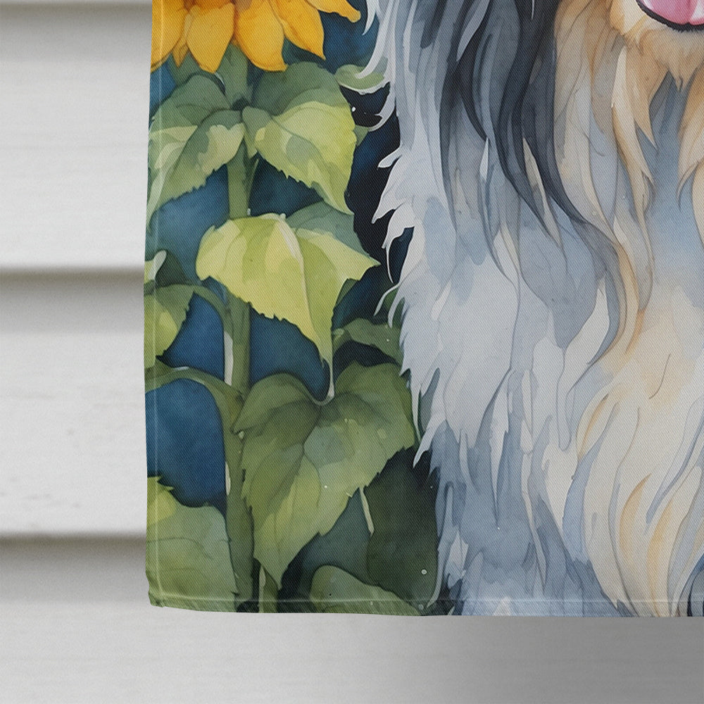 Bearded Collie in Sunflowers House Flag by Caroline's Treasures