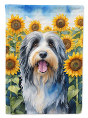 Bearded Collie in Sunflowers House Flag by Caroline's Treasures