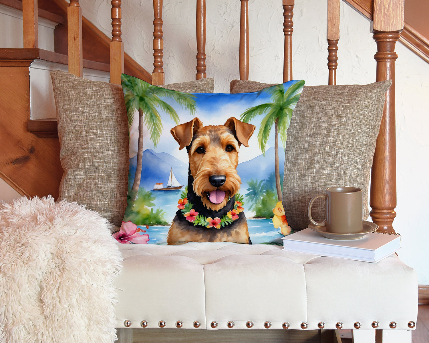 Airedale Terrier Luau Throw Pillow by Caroline's Treasures