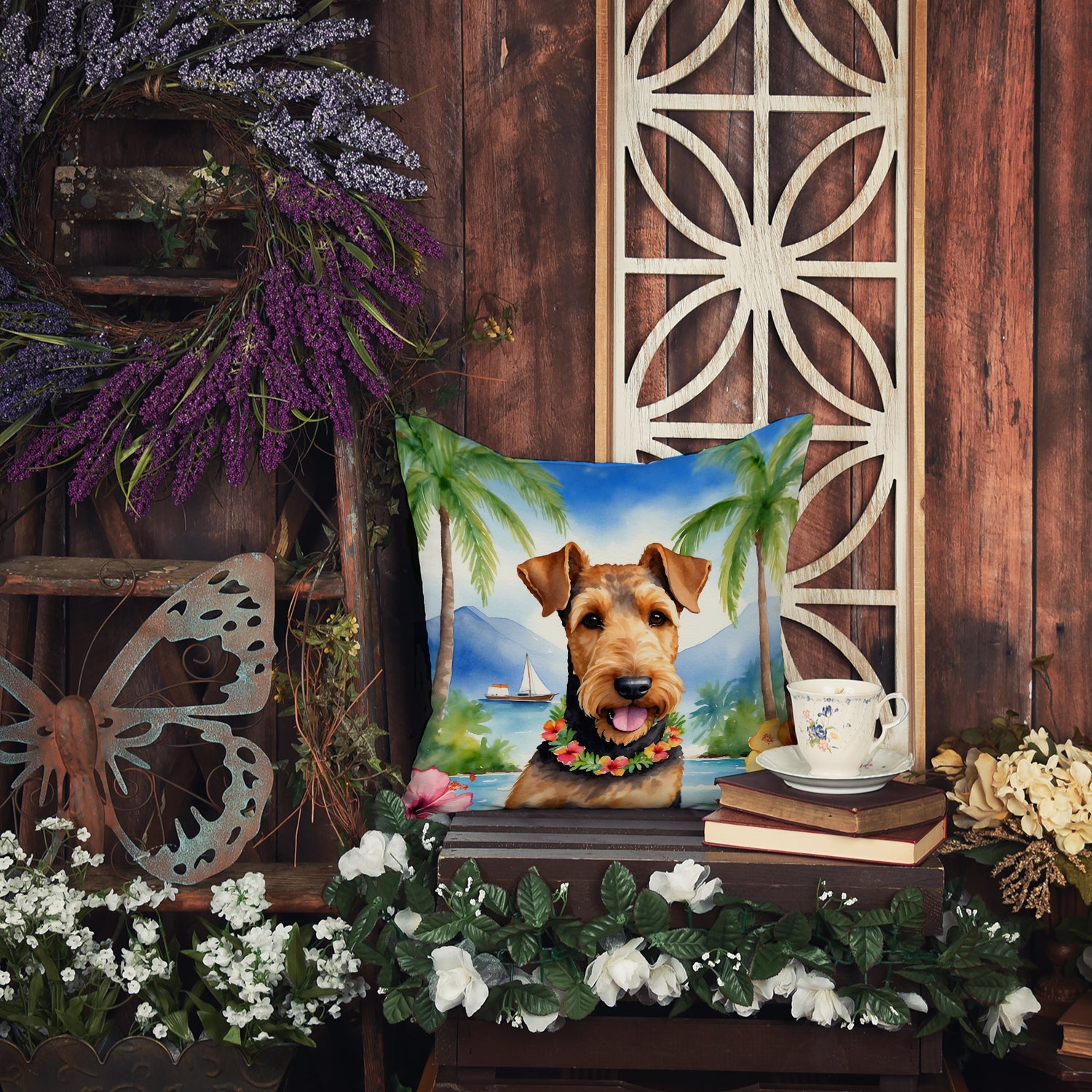 Airedale Terrier Luau Throw Pillow by Caroline's Treasures