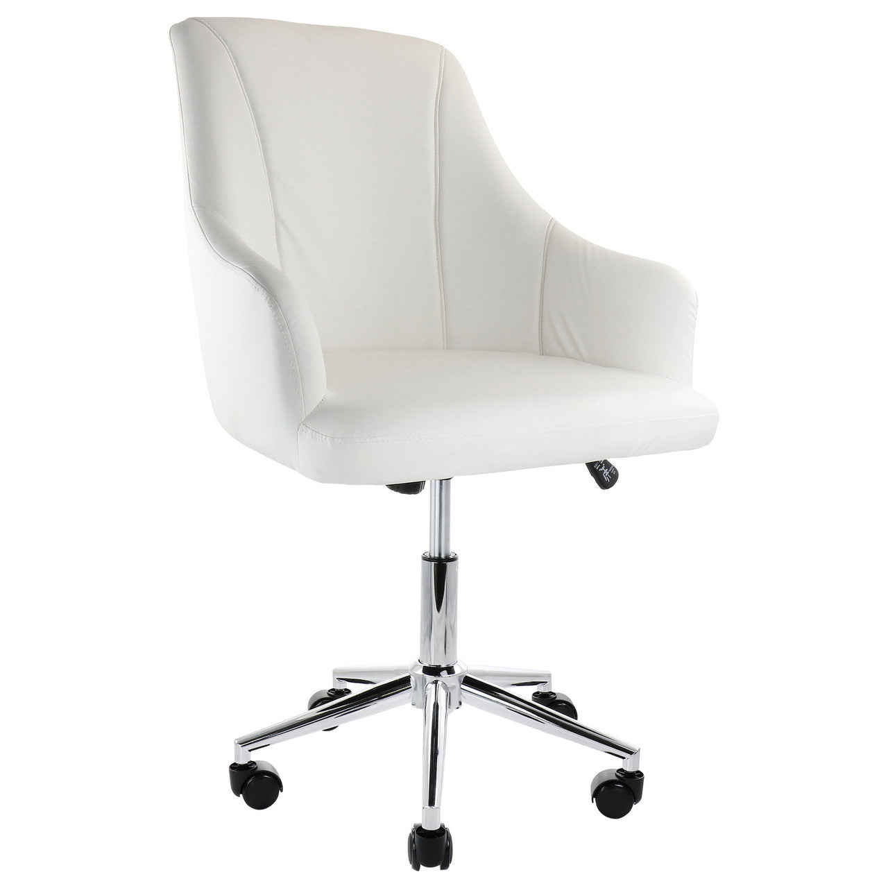 Elama Adjustable Faux Leather Rolling Office Chair in White with Chrome Finish by Elama