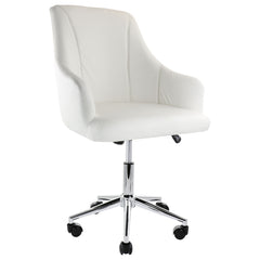 Elama Adjustable Faux Leather Rolling Office Chair in White with Chrome Finish by Elama