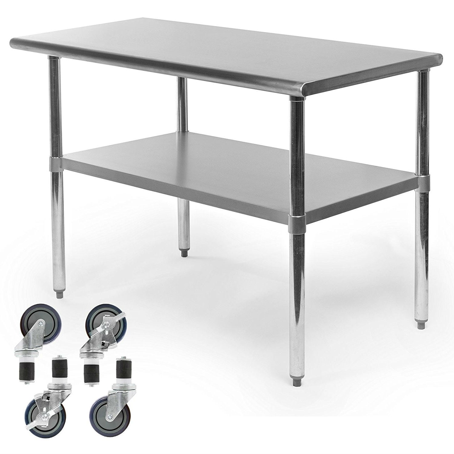 Stainless Steel 48 x 24-inch Kitchen Prep Table with Casters by FastFurnishings