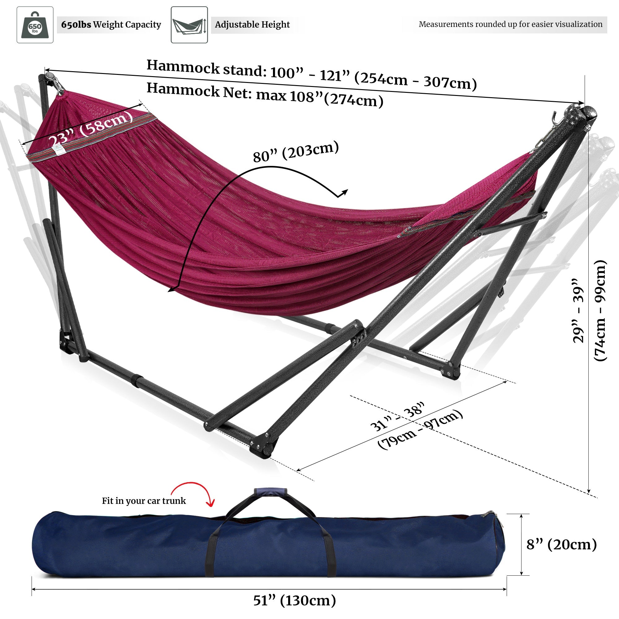 Tranquillo Universal Hammock with Medium Size Stands for Ultimate Relaxation - Ideal Universal Hammock Stands - Medium Size by Megsu