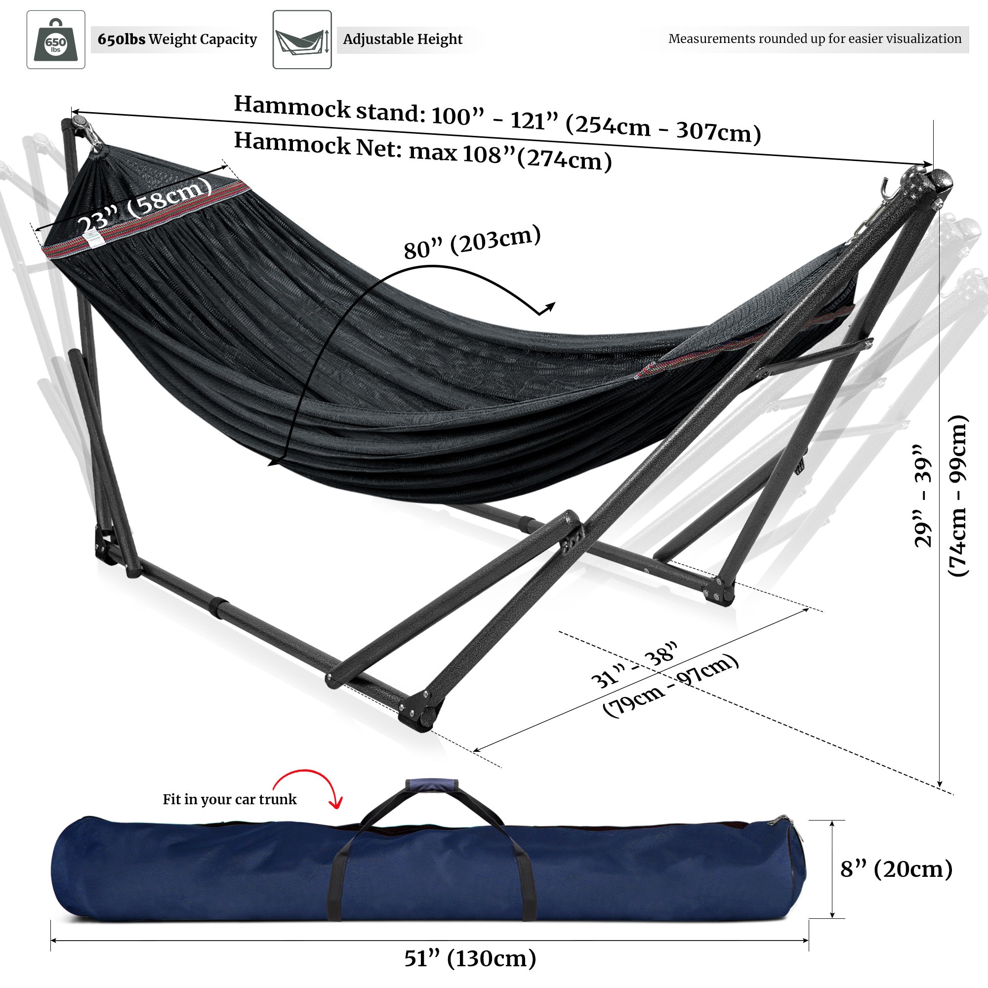 Tranquillo Universal Hammock with Medium Size Stands for Ultimate Relaxation - Ideal Universal Hammock Stands - Medium Size by Megsu