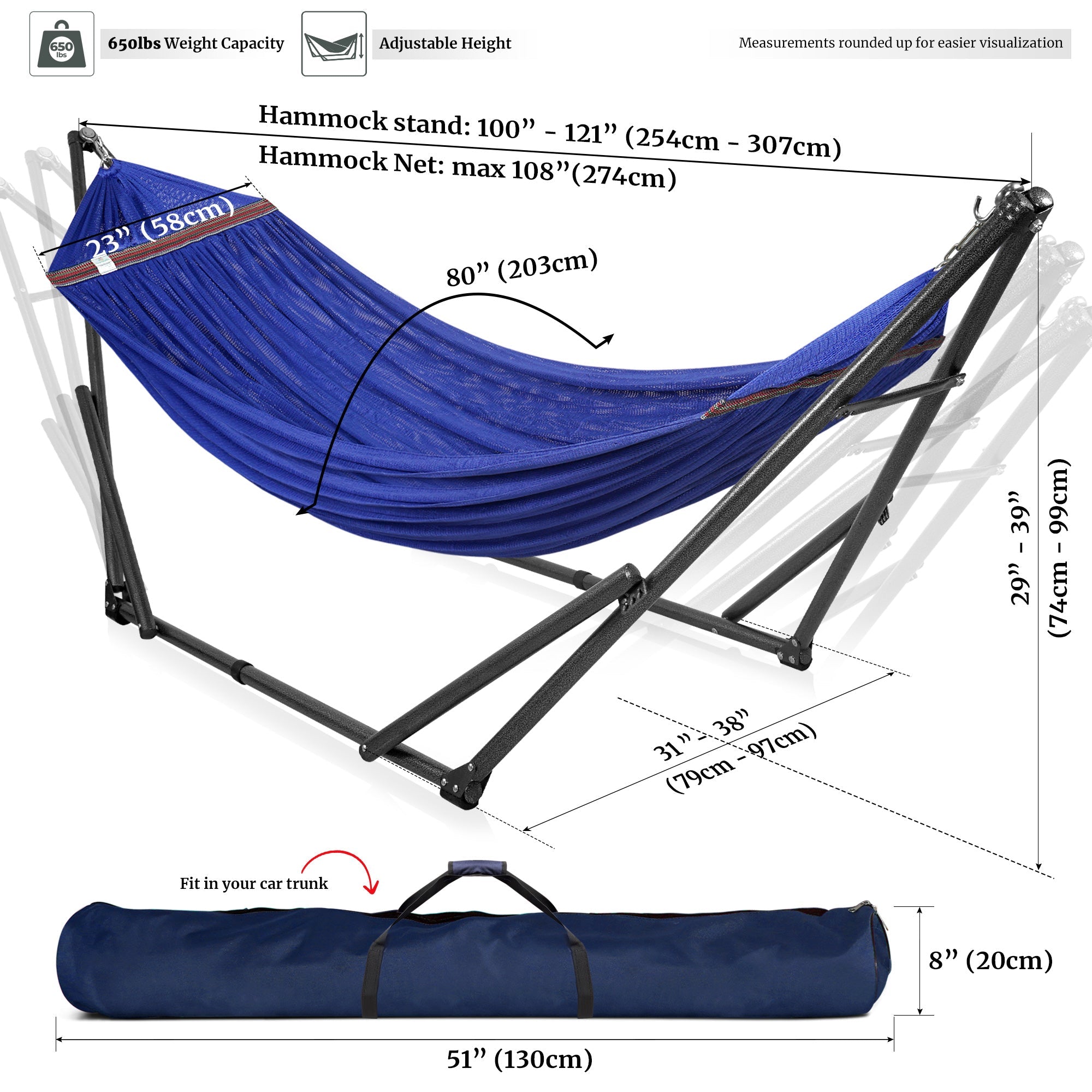 Tranquillo Universal Hammock with Medium Size Stands for Ultimate Relaxation - Ideal Universal Hammock Stands - Medium Size by Megsu