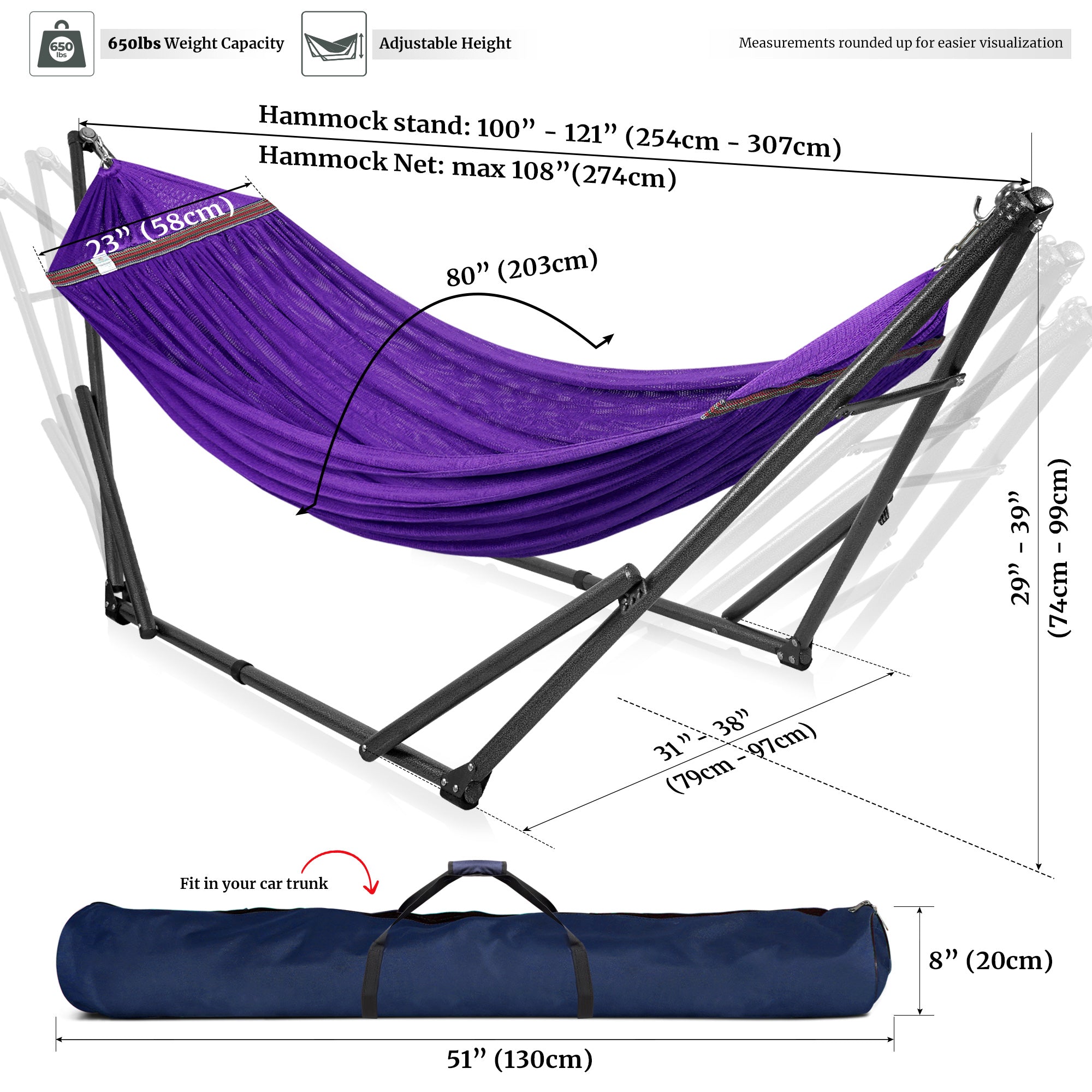 Tranquillo Universal Hammock with Medium Size Stands for Ultimate Relaxation - Ideal Universal Hammock Stands - Medium Size by Megsu