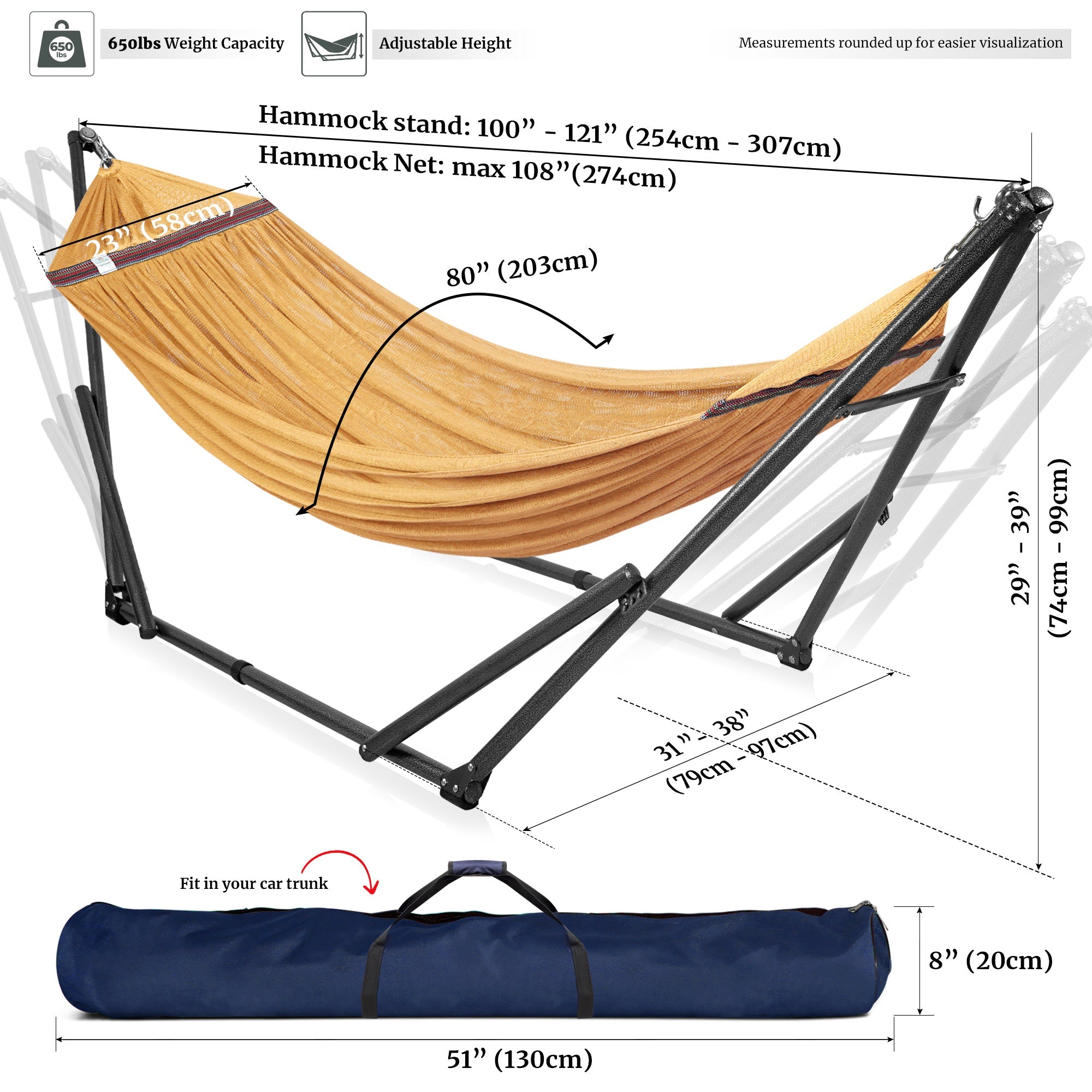 Tranquillo Universal Hammock with Medium Size Stands for Ultimate Relaxation - Ideal Universal Hammock Stands - Medium Size by Megsu