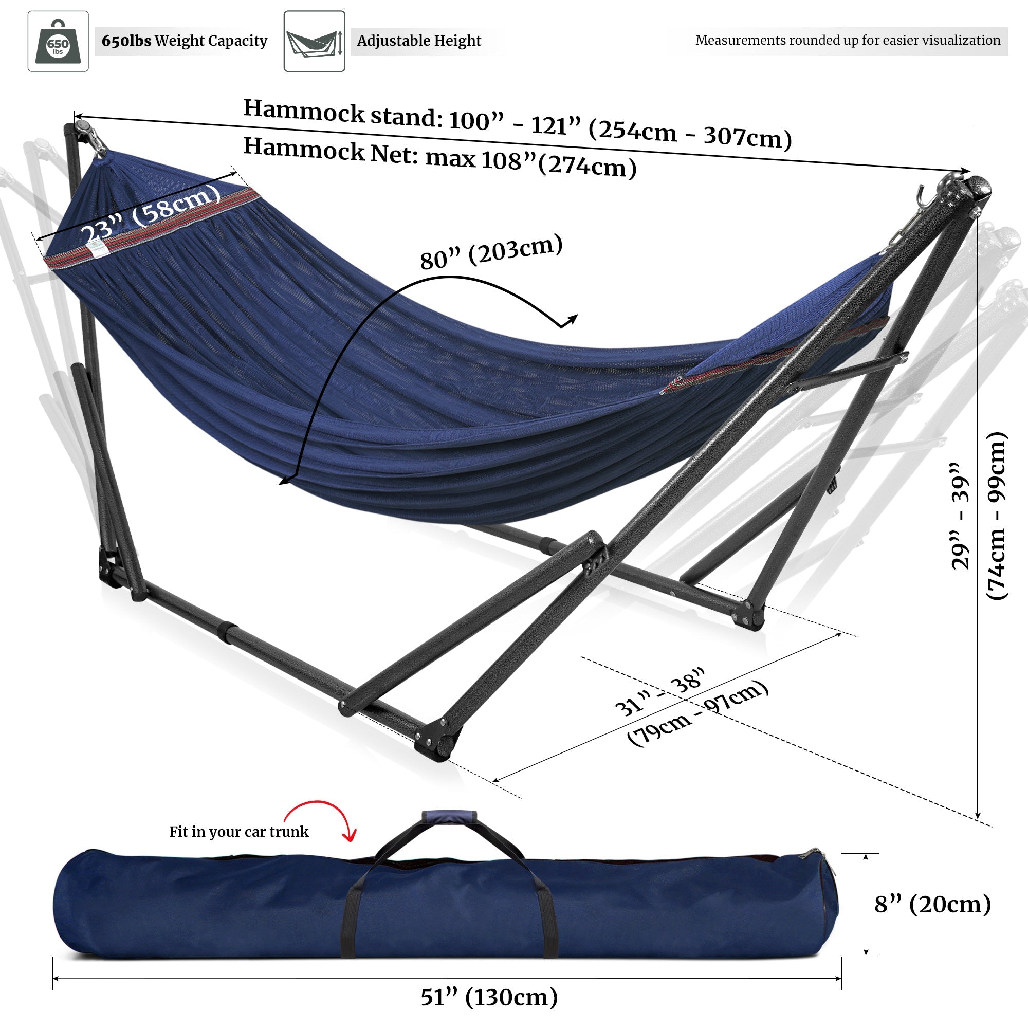 Tranquillo Universal Hammock with Medium Size Stands for Ultimate Relaxation - Ideal Universal Hammock Stands - Medium Size by Megsu