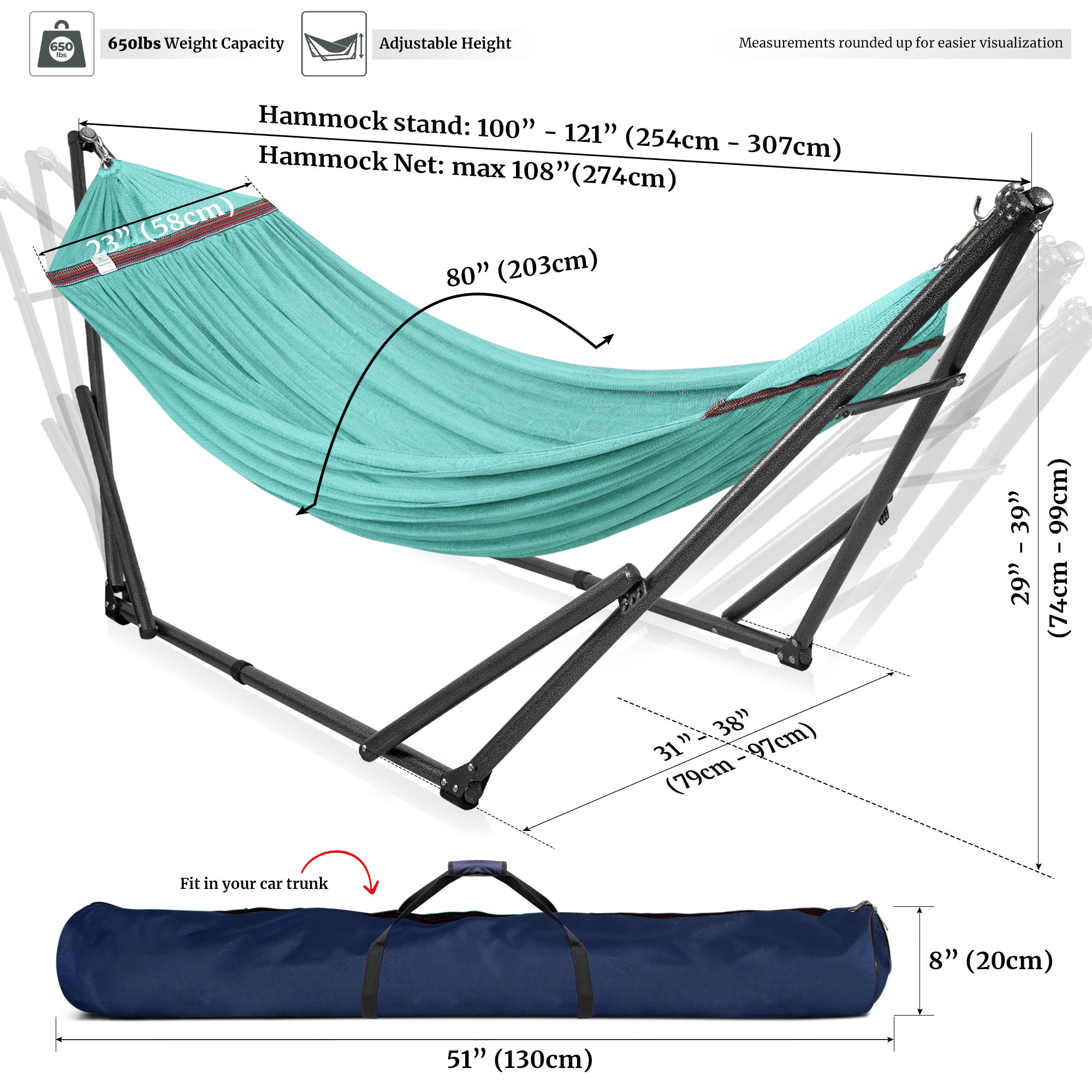 Tranquillo Universal Hammock with Medium Size Stands for Ultimate Relaxation - Ideal Universal Hammock Stands - Medium Size by Megsu
