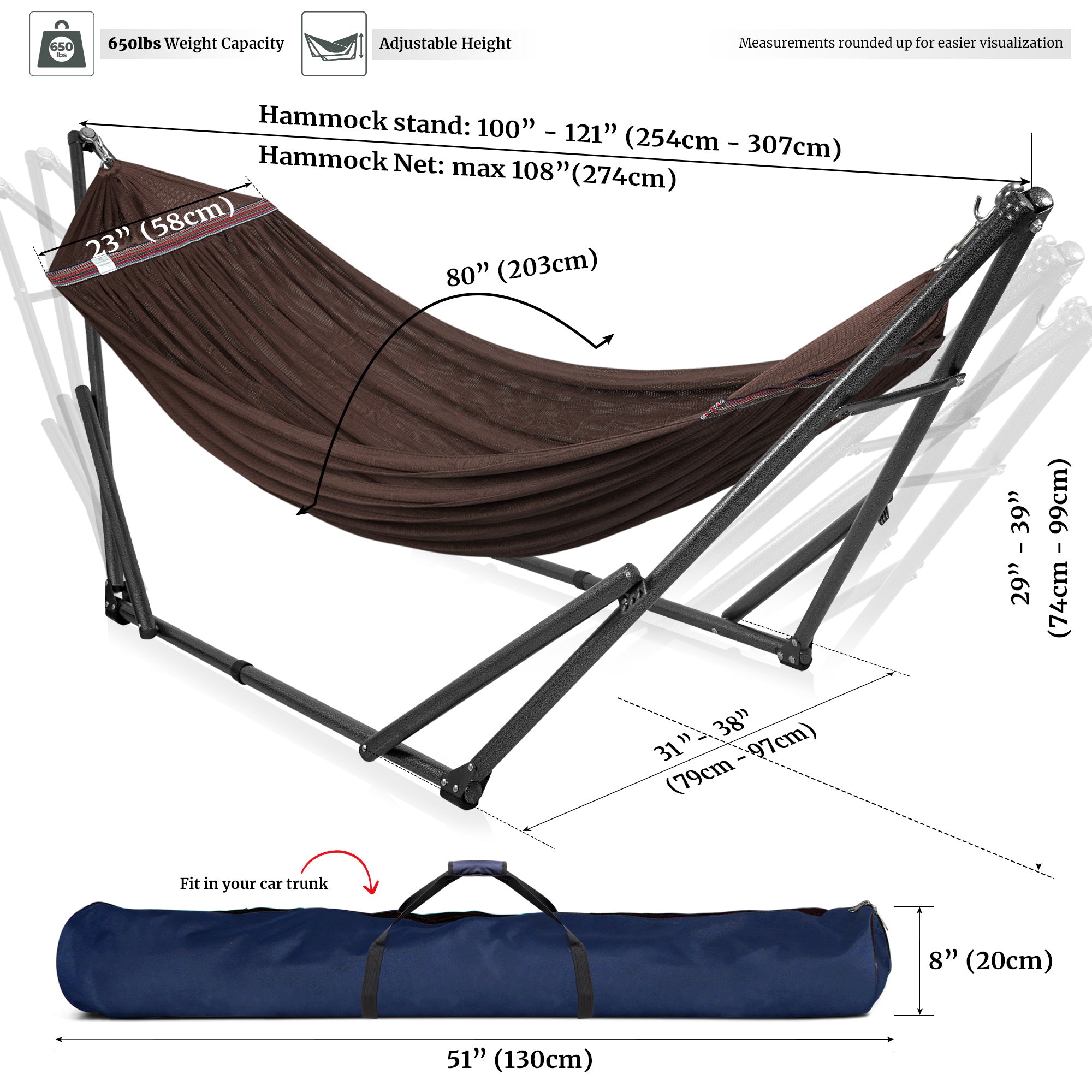 Tranquillo Universal Hammock with Medium Size Stands for Ultimate Relaxation - Ideal Universal Hammock Stands - Medium Size by Megsu