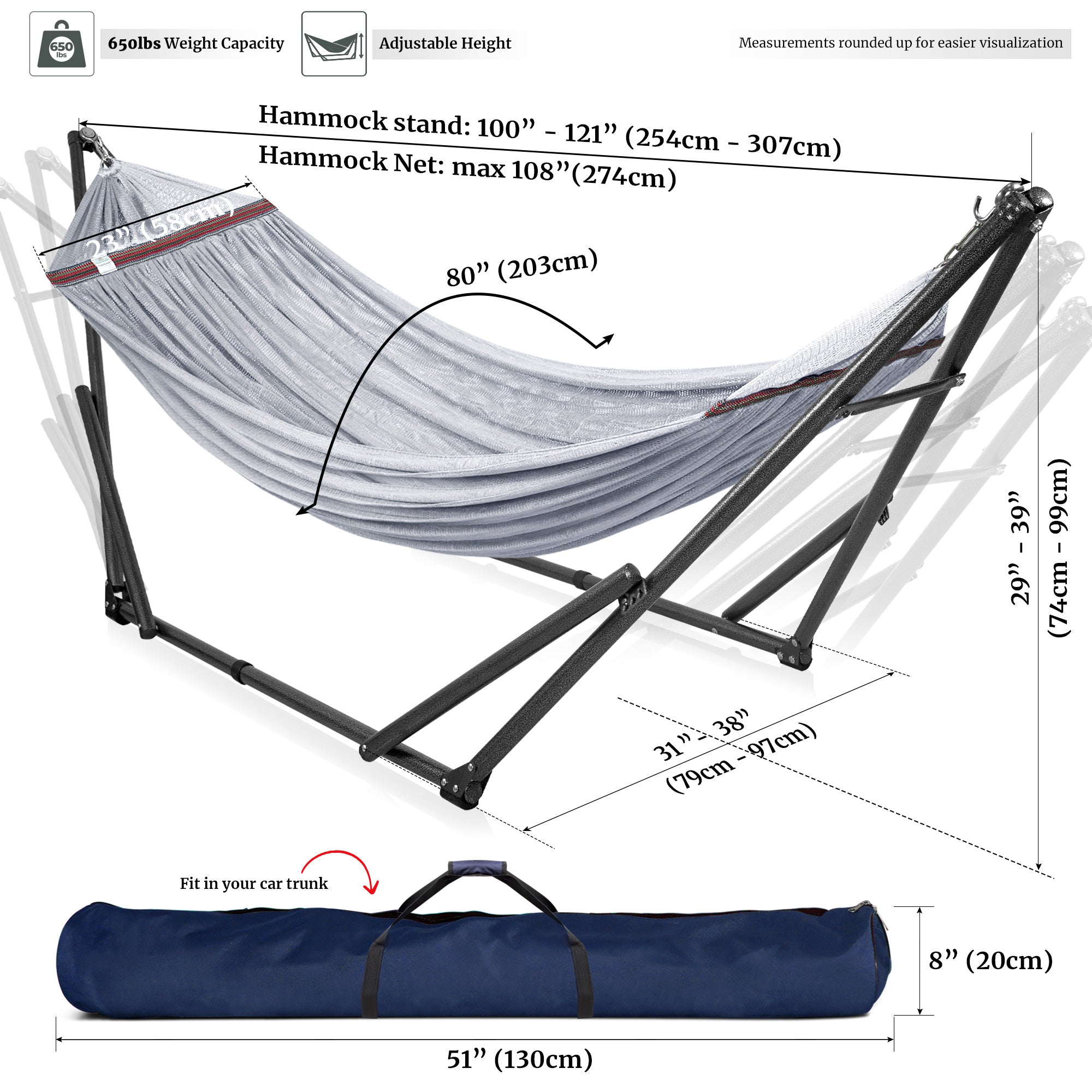 Tranquillo Universal Hammock with Medium Size Stands for Ultimate Relaxation - Ideal Universal Hammock Stands - Medium Size by Megsu