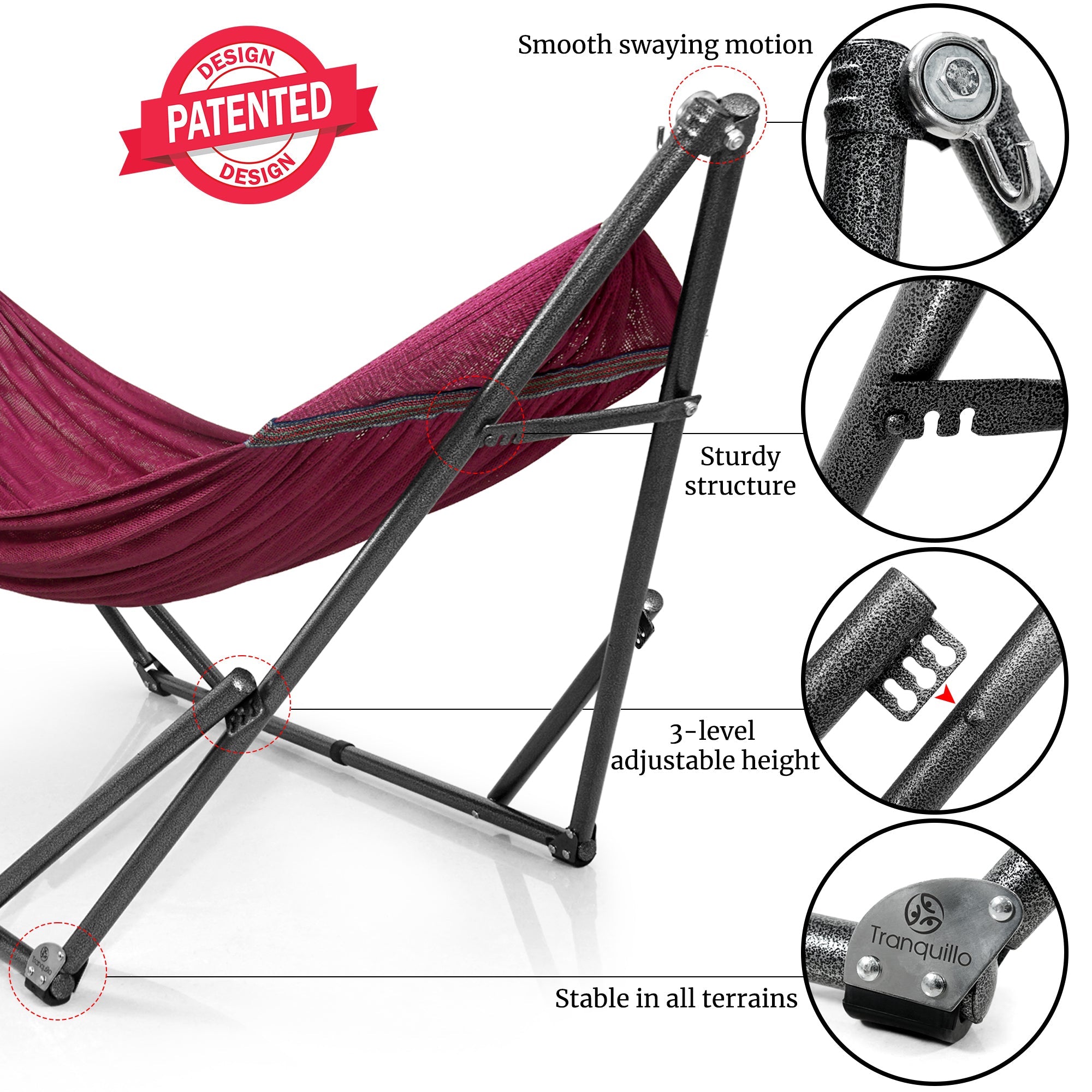 Tranquillo Universal Hammock with Medium Size Stands for Ultimate Relaxation - Ideal Universal Hammock Stands - Medium Size by Megsu
