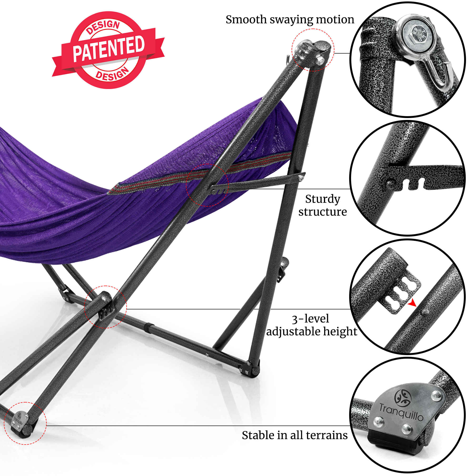 Tranquillo Universal Hammock with Medium Size Stands for Ultimate Relaxation - Ideal Universal Hammock Stands - Medium Size by Megsu