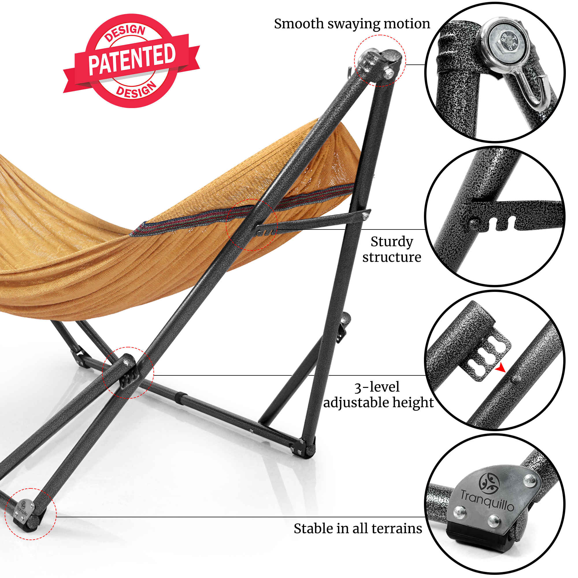 Tranquillo Universal Hammock with Medium Size Stands for Ultimate Relaxation - Ideal Universal Hammock Stands - Medium Size by Megsu