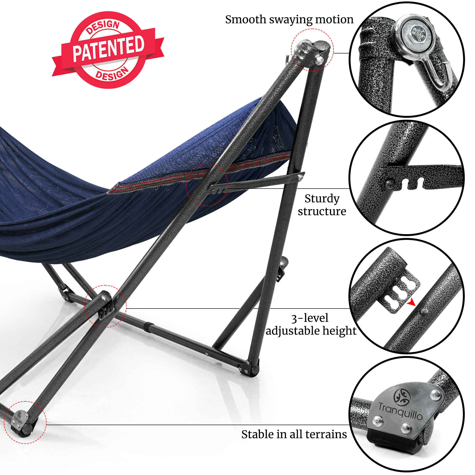 Tranquillo Universal Hammock with Medium Size Stands for Ultimate Relaxation - Ideal Universal Hammock Stands - Medium Size by Megsu