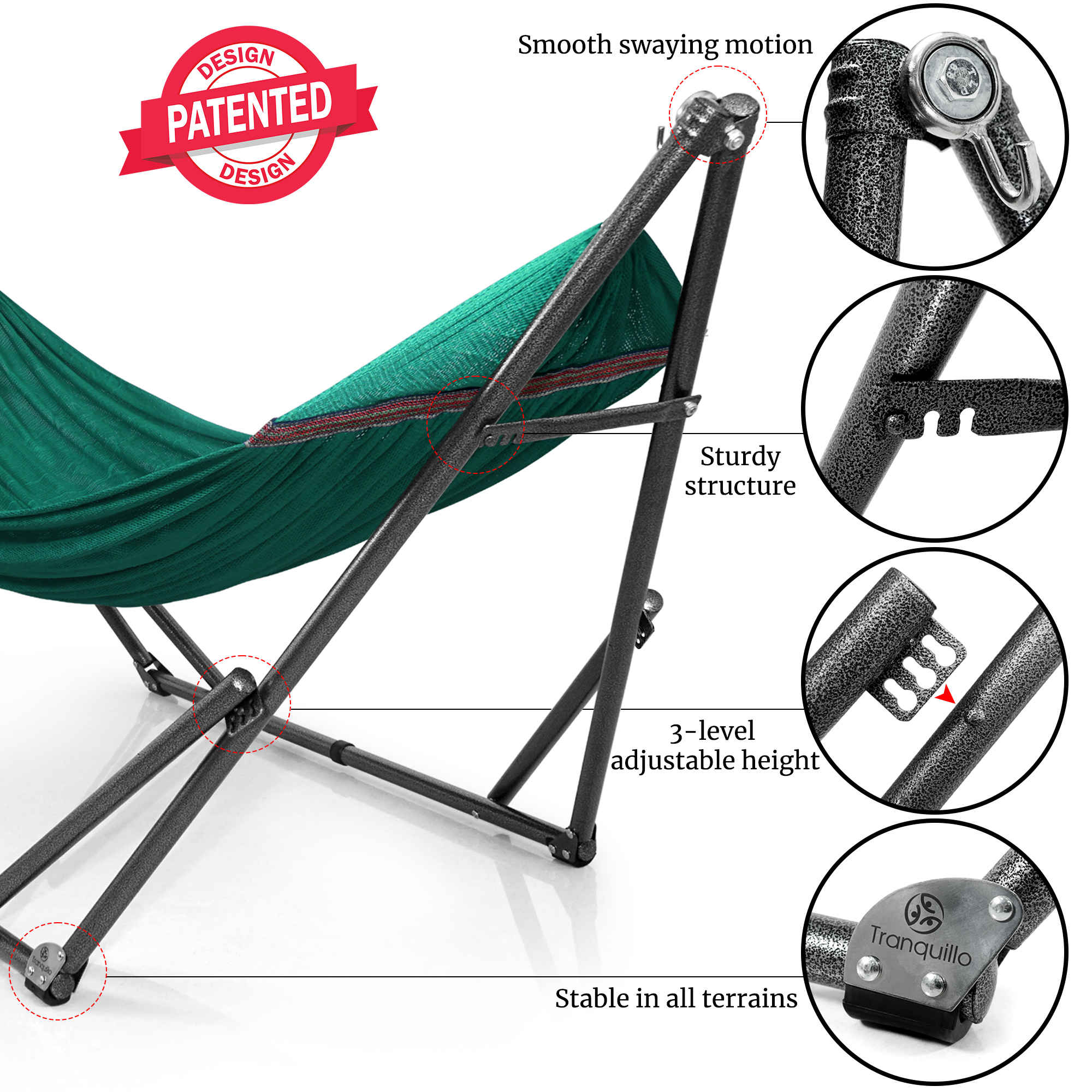 Tranquillo Universal Hammock with Medium Size Stands for Ultimate Relaxation - Ideal Universal Hammock Stands - Medium Size by Megsu