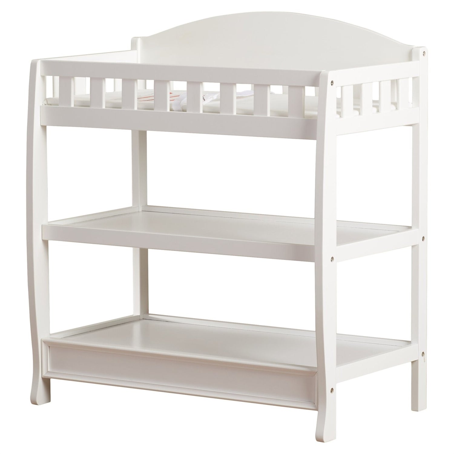 Modern White Wooden Baby Changing Table with Safety Rail Pad and Strap by FastFurnishings