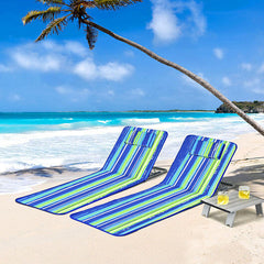 3 Pieces Beach Lounge Chair Mat Set 2 Adjustable Lounge Chairs with Table Stripe-Stripe by Homemaintenancesupplies2