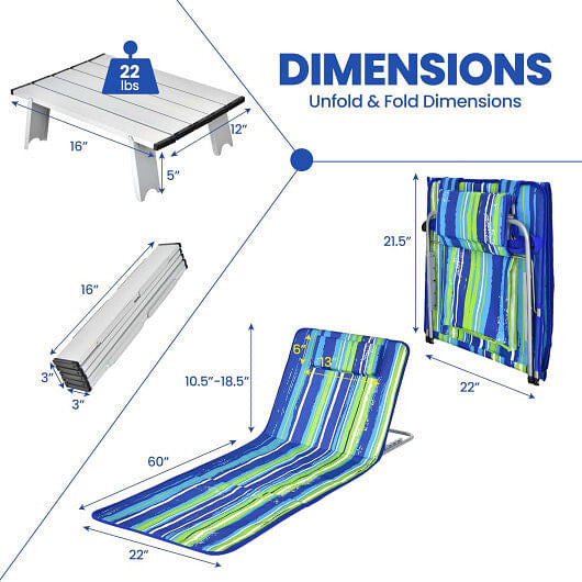 3 Pieces Beach Lounge Chair Mat Set 2 Adjustable Lounge Chairs with Table Stripe-Stripe by Homemaintenancesupplies2