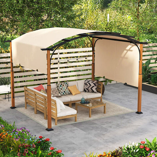 10 x 12 FT Outdoor Retractable Pergola with Retractable Canopy for Patio-Beige by Homemaintenancesupplies2