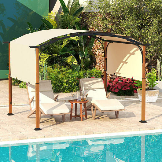 10 x 12 FT Outdoor Retractable Pergola with Retractable Canopy for Patio-Beige by Homemaintenancesupplies2